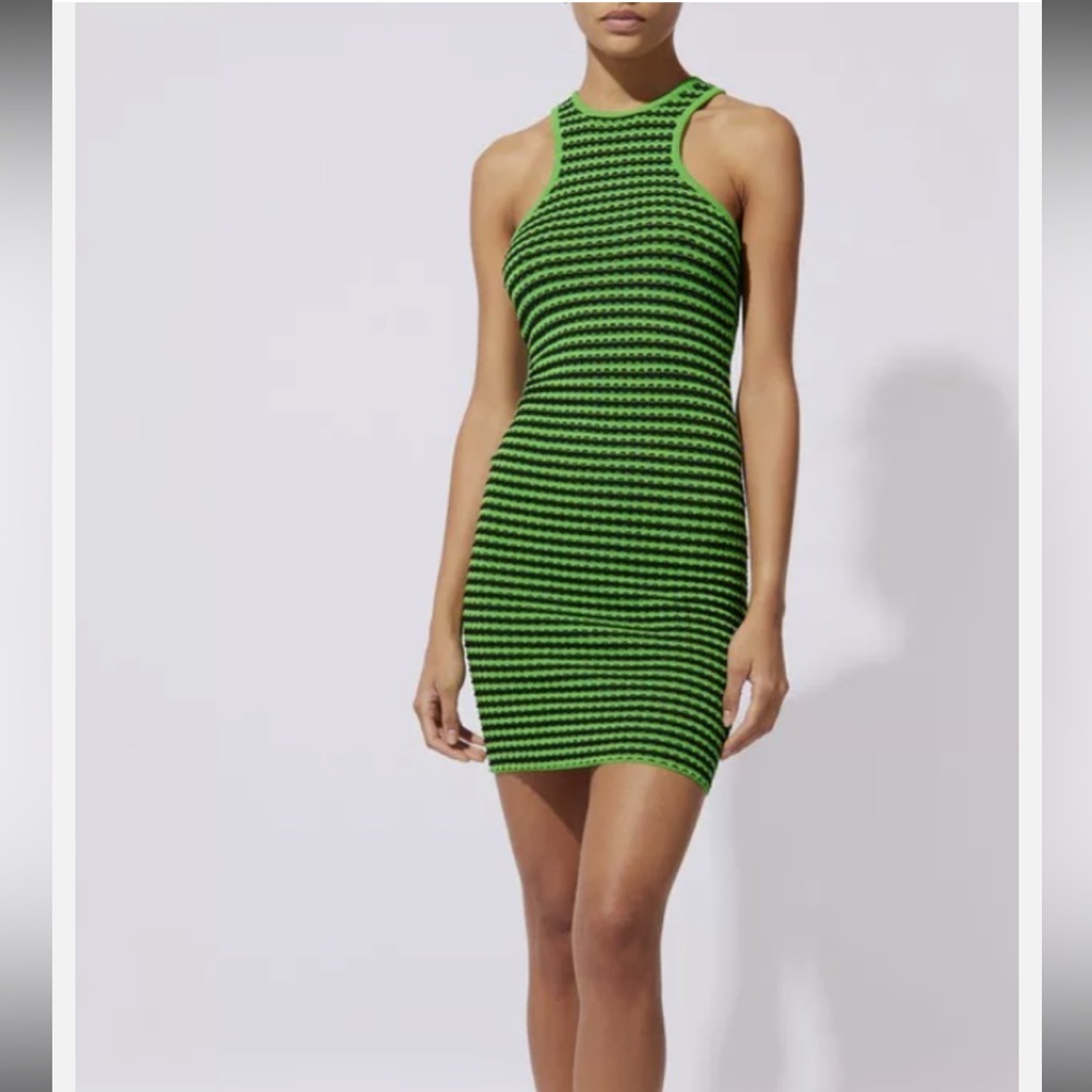 NWT SOLID & STRIPED Sia Mini Green Striped Halter Knit Mini Dress